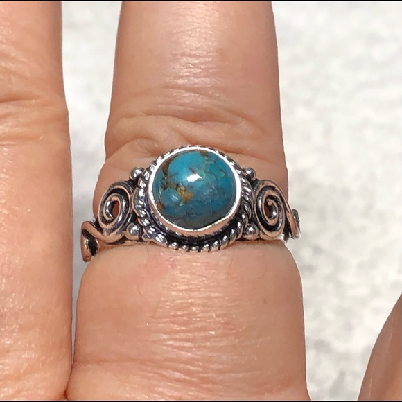 💍💕Blue turquoise with copper veining sterling ring-stamped 925 -8 - Picture 4 of 9